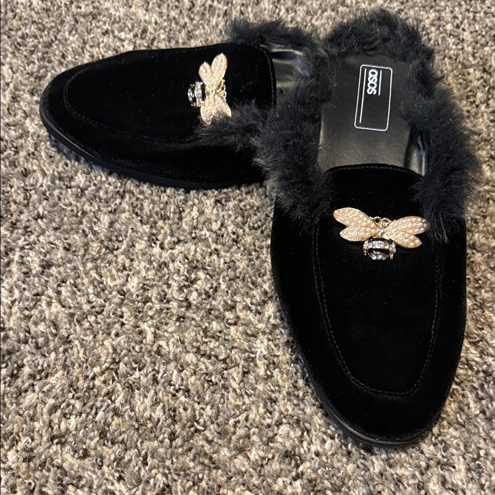 ASOS Black Fur-Trimmed Loafers